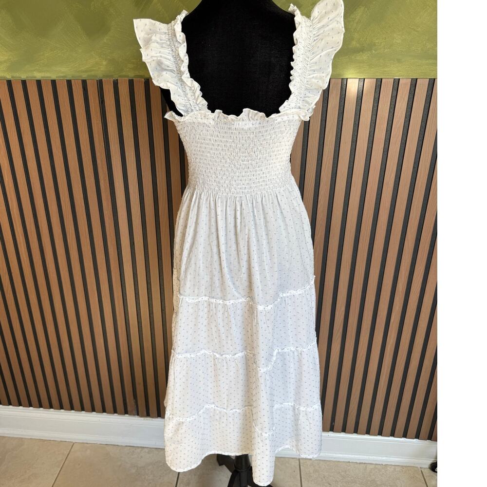 Hill House Ellie Nap Dress Blue Swiss Dot White Smocked Midi Size XS - Picture 5 of 10